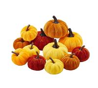 12 zucche decorative autunnali, in velluto, piccole, per esterni, in schiuma, finte zucche artificiali per Halloween, Ringraziamento, decorazione da tavolo per la casa (giallo arancione, taglia unica)