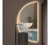 120 × 60cm Specchio Bagno Con Luce, Moderno Specchio Bagno LED Con Anti-Fog, 3 Colori Luce, Dimmerabile, Memoria, Grande Specchio Mezza Luna Da Parete, Ip54 Hd Vetro Temperato(Right cut, 120 × 60cm)