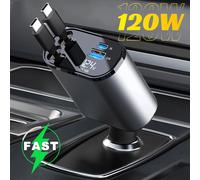 120/66w 4 IN 1 caricabatteria da auto retrattile cavo USB PD tipo C per iPhone di ricarica rapida adattatore QC accendisigari Caricabatterie Type con