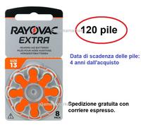 120 batterie pile RAYOVAC EXTRA 13 per protesi acustiche apparecchi acustici