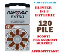 120 Batterie PILE RAYOVAC Extra 312 per Apparecchi Acustici Batterie PR41 Udito