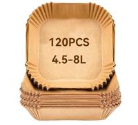 120 carta da forno per friggitrice ad aria calda 4,5 L-8 l, carta da forno Airfryer 21 - 25 cm, senza BPA, rettangolare, pergamena antiaderente compatibile con COSORI Philips Cecotec Midea Russell