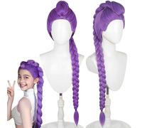 120 cm Long Purple Braid Wigs for Kids, Rumi Costume Wigs Cosplay, Anime Rumi Mira Zoey Costume Wig for Women Men Braided Hair Wig, Halloween Cosplay Accessories Props (Purple Wigs-A)