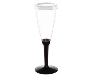 120 Flutes calici in plastica gambo alto nero con coperchio