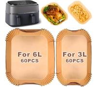 120 fodere per friggitrice ad aria per Philips Airfryer a doppio cestello serie 3000 6L/3L (NA350/00), Cookwise 3L/6L, fodere di carta pergamena usa e getta, accessori per friggitrice ad aria Philips