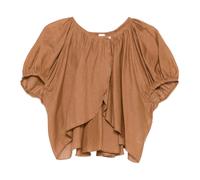 120% Lino - Blusa in lino con maniche a volant - - Blouses & Shirts - Donna - Marrone - 2XS