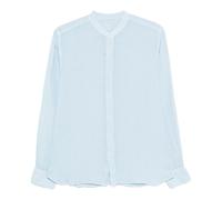 120% Lino - Camicia Collo alla Coreana Manica Lunga - - Shirts - Uomo - Blu - L