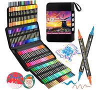 120 Pennarelli Acrilici Doppia Punta - Set di Pennarelli Acrilici con Punta Pennello e Punta Fina, Colorì Acrilici Pennarelli per Dipingere Sassi e Vetro, Confezionati in Borsa di Tela, Acrylic Marker