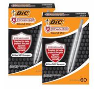 120 penne a sfera Bic Round Stic, corpo antimicrobico permanente, scrive il 90% più a lungo e impugnatura morbida e confortevole, pennino in tungsteno, medio 1,0 mm, inchiostro nero