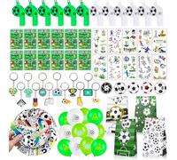 120 pensierini per feste di calcio per bambini, regalo di compleanno per bambini, con borsa per goodie, portachiavi, fischietti, adesivi, adesivi per tatuaggi, pachinko e palloncini