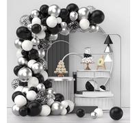 120 pezzi Combinazione di palloncini in lattice neri, argento metallici e coriandoli, set per laurea, compleanno, matrimonio, anniversario, celebrazioni, decorazione per feste, ritorno a scuola, San V