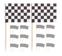 120 Pezzi Decorazioni da Corsa Mini Bandierine a Quadri | Facili da Inserire, Carta e Legno, Stampa su Entrambi i Lati, per Compleanni, Barbecue e Shower