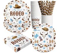 120 Pezzi Decorazioni per Feste di Compleanno a Tema My First Rodeo, Articoli per Feste a Tema Western Cowboy, Stoviglie Monouso | Per 24