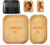 120 pezzi di carta da forno Airfryer per Philips Dual Basket Airfryer serie 3000 6L/3L, serie 5000 6L/3L, carta da forno rettangolare per friggitrice ad aria calda Philips NA350/00 NA550/00, accessori