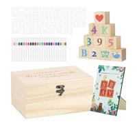 120 Pezzi Kit Giochi Baby Shower, Set Completo con Giochi Divertenti e Cartello, 52 Blocchi di Legno Bianchi e 24 Pennarelli per Ospiti DIY, Scatola in Legno con Decorazioni per Rivelazione del Sesso