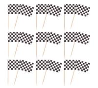 120 Pezzi Mini Bandierine a Scacchi per Cupcake | Stampa su Entrambi i Lati, Legno e Carta, Facili da Inserire, per Dolci, Formaggi e Picnic
