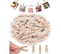 120 Pezzi Mollette in Legno in Miniatura Naturale, per Fai da Te, Decorazioni, mini mollette in legno per biancheria, per scuola, ufficio, compiti a casa (Natura, 3,5cm)