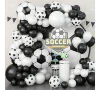 120 pezzi Palloncini ad arco a forma di pallone da calcio, stampa nera e bianca, adatti per feste di compleanno, club di calcio, feste, coppe di calcio, raduni a tema sportivo, Natale 1 pacchettocolla