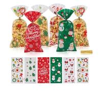 120 Pezzi Sacchetti per Biscotti Caramelle di Natale, Christmas Sacchetti Trasparenti per Caramelle, Sacchetti di Cellophan Trasparente di Natale con 120 Pezzi Twist Tie (Merry Christmas - C)