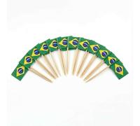 120 Pezzi Stuzzicadenti da Cocktail con Bandiera del Brasile - 6,5 cm (2,5 in) Stuzzicadenti in bambù con mini bandiere - Stecchini decorativi per antipasti e bevande - di Mobi Lock
