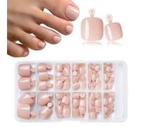 120 pezzi unghie dei piedi a pressione color pelle, unghie dei piedi artificiali con linguette adesive, 12 Misure Unghie dei Piedi Lucide Adesive Copertura Completa French Tip Unghie Finte per Donne