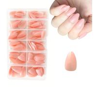 120 Pezzi Unghie Finte Forma Mandorla, Color Carne Rosa Smaltati Corti Quadrati per Principianti Fai Da Te (Nude Pink)