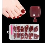 120 Pezzi Unghie Finte Piedi Corte, ZAHRVIA Scuro Rosso Bordeaux Dark Wine Red Monocolore Fake Feet Toe Nails Full Cover Foot Press on Nails, 12 Misure