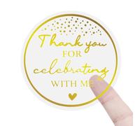 120 Pz Adesivi Grazie per Aver Festeggiato con Me, 3,8 cm Etichette di Ringraziamento in Lamina d'Oro per Confezioni Regalo, Compleanno, Busta, Laurea