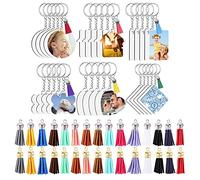 120 pz sublimazione vuoto trasferimento di calore portachiavi portachiavi con sublimazione vuoto, nappe in pelle, anelli portachiavi, anelli di salto per fai da te portachiavi Tag fai da te