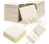 120 sacchetti in microfibra per gioielli, sacchetti regalo per gioielli con papillon e braccialetto, per piccole imprese, con panno per la pulizia di orecchini, collane (beige)