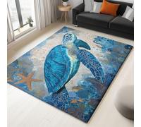 120 x 170 cm Grandi Tappeto Motivo Marino Tartarughe Stelle Marine Tappeti Antiscivolo e Lavabile Blu Pelo Corto Morbido Tappeto per camera da letto Soggiorno stanza dei giochi decorazione casa