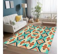 120 x 170 cm Tappeto Salotto Lavabile Tradizionale A Righe Geometrico Tappeti Stampe, Marrone Ciano Pelo Corto Tappeti Morbido Antiscivolo per Camera da Letto Soggiorno Sala Pranzo