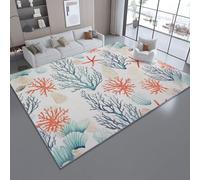 120 x 170 cm Tappeto Salotto Pelo Corto Ciano Arancione, Acquerello Minimalismo Corallo Stelle Marine Temi Tappeti Antiscivolo Lavabile Tappeti per Camera Da Letto Cameretta Soggiorno Sala Scendiletto