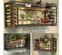 120 x 30 x 50 cm Wine s da parete con supporto in vetro e ripiano Stile semplice Bicchiere da vino da appendere in ferro mensola in metallo nero per casa ristorante bar (montaggio a parete)