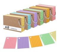 1200 cartoncini per didascalie, formato A8, 150 g/m², a righe, con copertina per forza e allargamento, in 6 colori, per apprendimento vocabolario, scuola, ufficio, casa (7,4 x 5,2 cm)