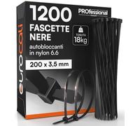 1200 Fascette Stringicavo in Nylon 6.6 200x3,5mm Tenuta 18Kg per Cavi e Cablaggi Autobloccanti per Elettricista e Fai da Te Serraggio con Denti Antiscivolo Resistenti Fuoco Calore e Gelo Colore Nero