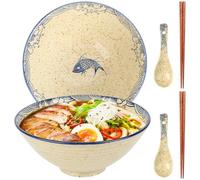1200 ML Ciotole Giapponesi per Ramen, 2 Set Ciotola Ramen con Bacchette e Cucchiai, Ciotola Ramen in Ceramica, Ramen Bowl per Ramen, Zuppa, Insalata, Muesli, Grande Capacità 20.8 X 20.8 X 8.8 cm