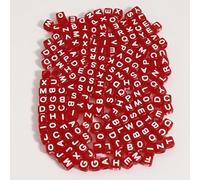 1200 perline a forma di lettere dell'alfabeto, 6 x 6 mm, cubiche rosse trasparenti, in acrilico bianco, per braccialetti e creazione di gioielli
