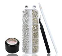 1200 pezzi strass unghie argento e bianco con colla - strass vetro cristallo in 6 misure strass - set per nail art con colla 20 ml e strass chiodo Picker e pinzette