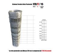 1200mt-Rotolo Rete Metallica Pastorale Agricola Zincata Annodata-per Recinzione
