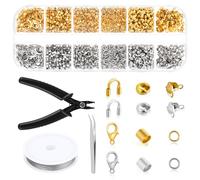 1200stk Set Perline A Crimpare, Set Di Perline A Crimpare, Tubi A Crimpare Per La Creazione Di Gioielli, Perline Crimpare Tubo, Perline Stringere Con 6 Stile Per Creazione Gioielli (Argento, Oro)