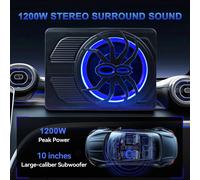 1200W Car Subwoofer 10" 12V Slim Under Seat Powered Car Subwoofer per Car Truck.