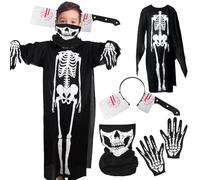 120cm Costume da scheletro per Halloween, Costume da Scheletro per Bambini, costume da scheletro, costume da zombie spaventoso, Mantello, Maschera,Guanti per Cosplay, Halloween, Feste di Carnevale