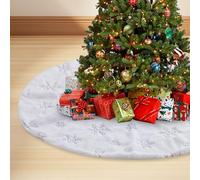 120cm Gonna dell'albero di Natale, Copertura per albero, con fiocchi di neve argentati, Morbida pelliccia sintetica innevata, Decorazione per Buon Natale, Festa, Vacanza, Inverno, Agriturismo