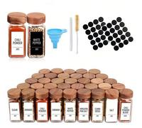 120ml Barattolo di vetro quadrato da 4oz con contenitore in legno di acacia e coperchio con setaccio per pepe e spezie Set di 12 flaconi + penna + pennello + imbuto + etichetta,Set da 24 flaconi, penn