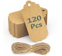 120PCS Cartoncini per Bomboniere 5x10CM Carta Kraft Etichette Vuote con Filo & 30M Juta Naturale DIY per Regali di Matrimonio, Regali, Marroni, Etichette Prezzo-Albero di Natale