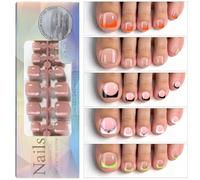 120PCS French Gel Toenail Tips on Nails Fake Toe Nail Wearable 3 in 1 Design Soft System Nessun Primer Necessario Tenuta Sicura Arte fai da te