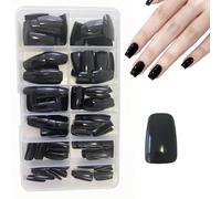 120pcs Unghie Finte Corte Quadrate Nero Adesive Gel Nail Stickers Copertura Completa Press on Nails per Ragazze Donna DIY