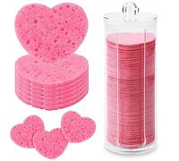 120pz Spugne per il Viso, Spugne per il Viso Compresse a Forma di Cuore Spugne per il Viso con Contenitore per la Pulizia del Viso Rimozione del Trucco Esfoliante (Rosa)