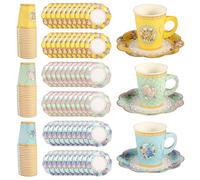 120pz Talking Tables Tazze, Set di Stoviglie Usa e Getta 60 Tazze da tè in Carta con Manico 60 Piattini in Pizzo Stoviglie Floreali per Feste per Ragazze Forniture per Tea Party